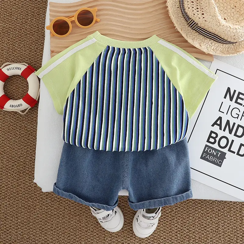 Kids Striped T-Shirt Set Blue White Shorts Set — feature 6