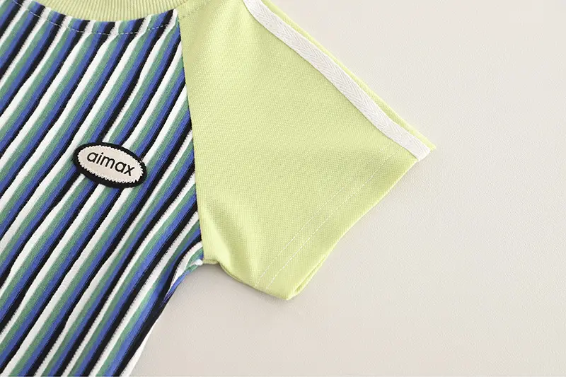 Kids Striped T-Shirt Set Blue White Shorts Set — feature 9