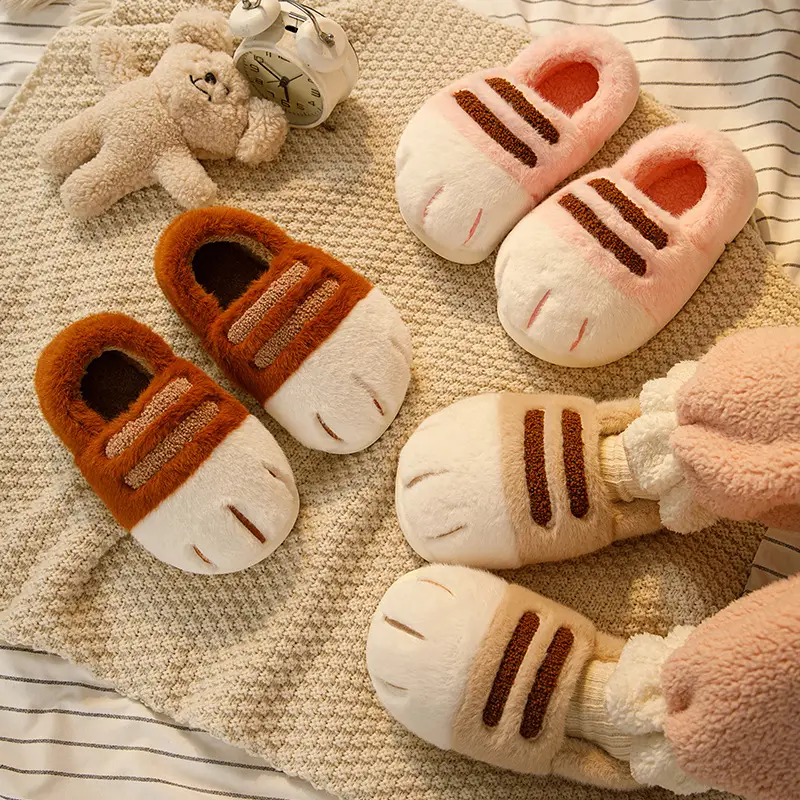 Wholesale autumn and winter cute cat's claw cotton shoes fleece-lined thickened cute couples outdoor wear home indoor cotton slippers