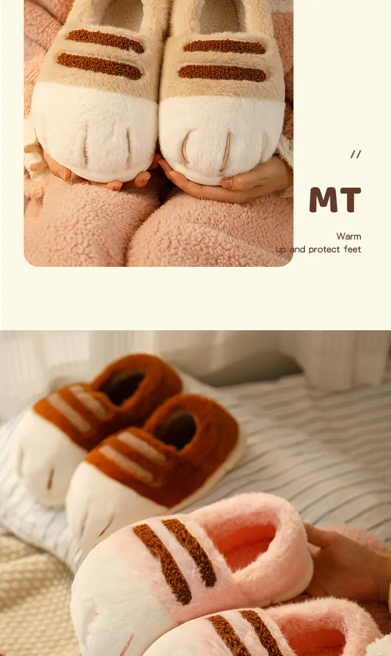 Wholesale autumn and winter cute cat's claw cotton shoes fleece-lined thickened cute couples outdoor wear home indoor cotton slippers — feature 12