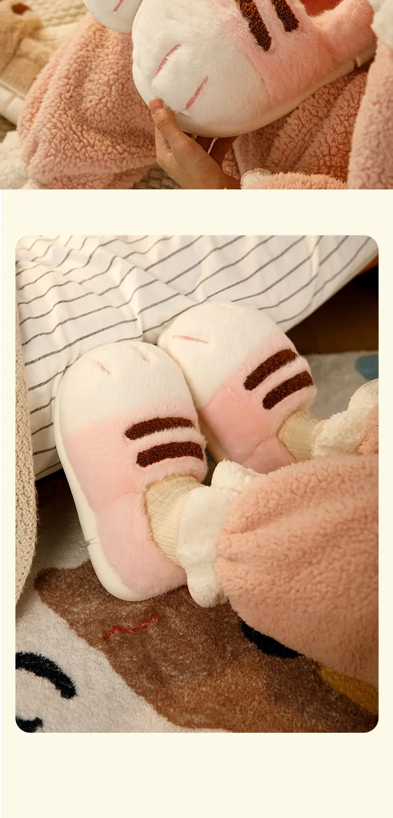Wholesale autumn and winter cute cat's claw cotton shoes fleece-lined thickened cute couples outdoor wear home indoor cotton slippers — feature 13