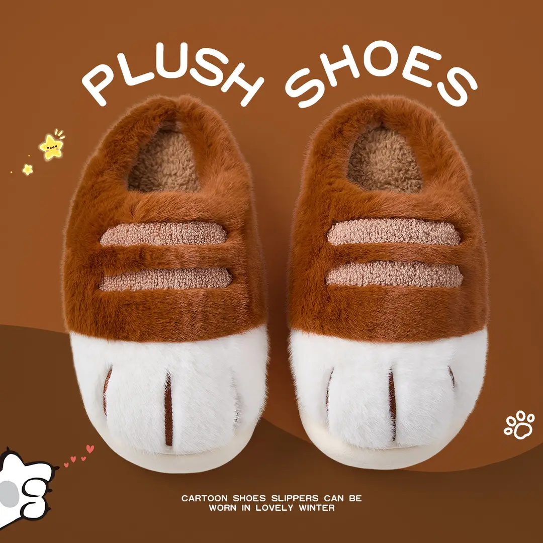 Wholesale autumn and winter cute cat's claw cotton shoes fleece-lined thickened cute couples outdoor wear home indoor cotton slippers