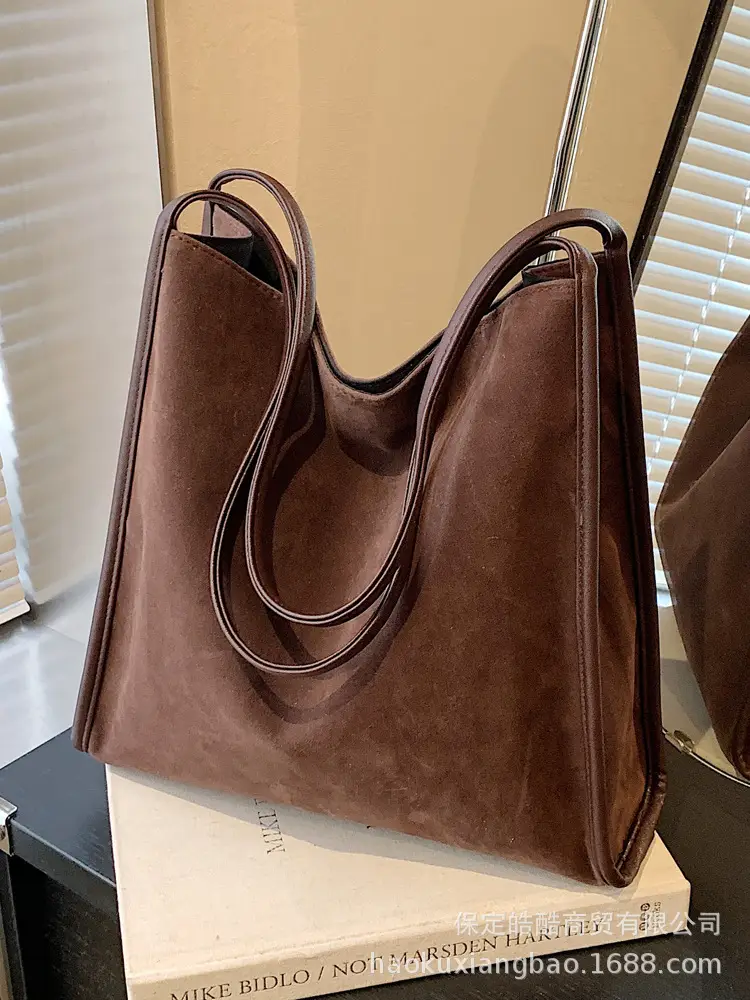 Women's Large Capacity Suede Shoulder Bag Brown