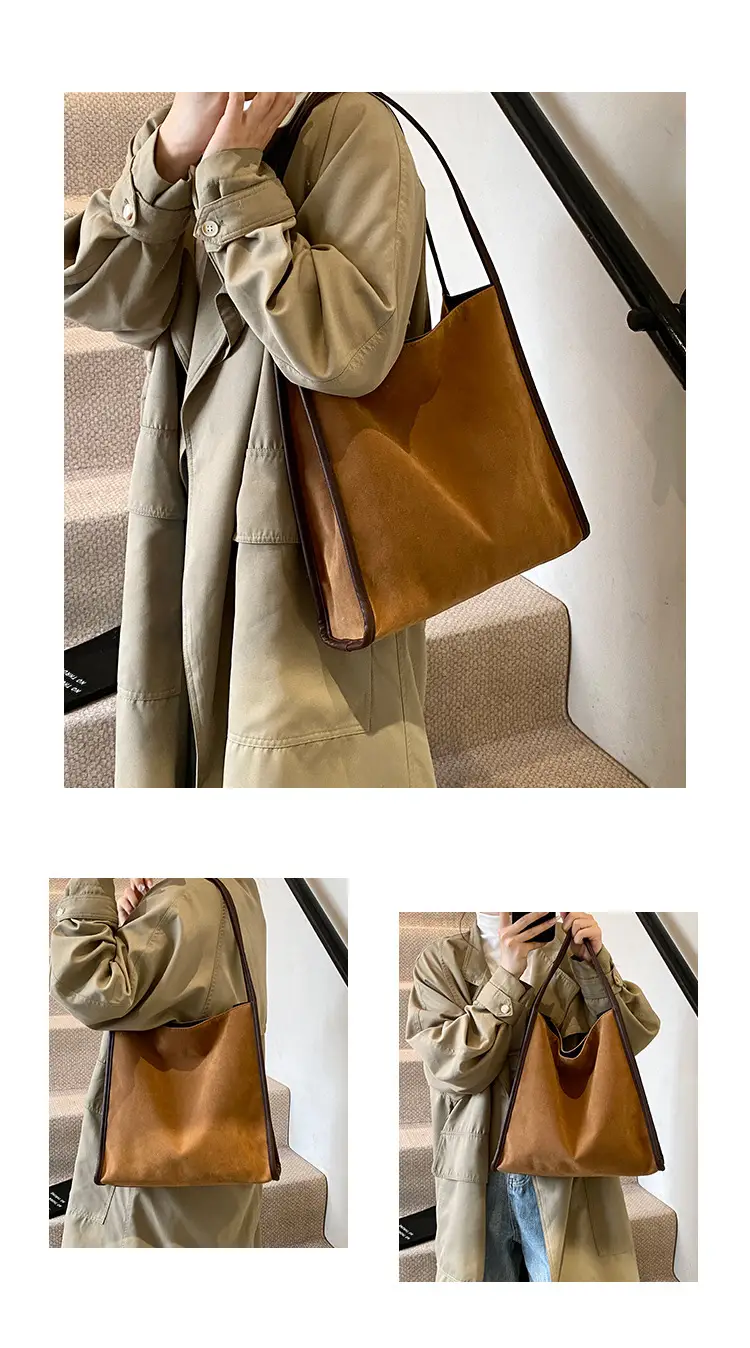 Women's Large Capacity Suede Shoulder Bag Brown — feature 10