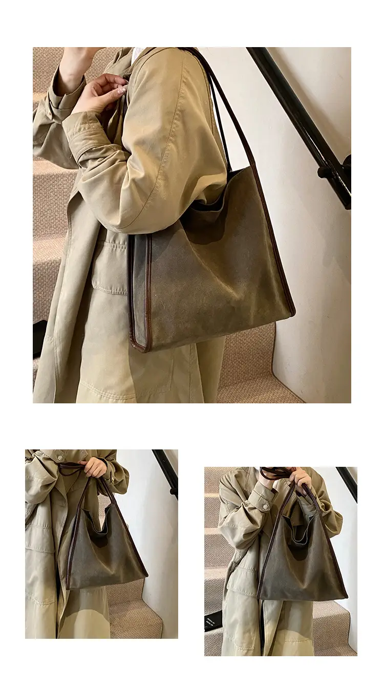 Women's Large Capacity Suede Shoulder Bag Brown — feature 11