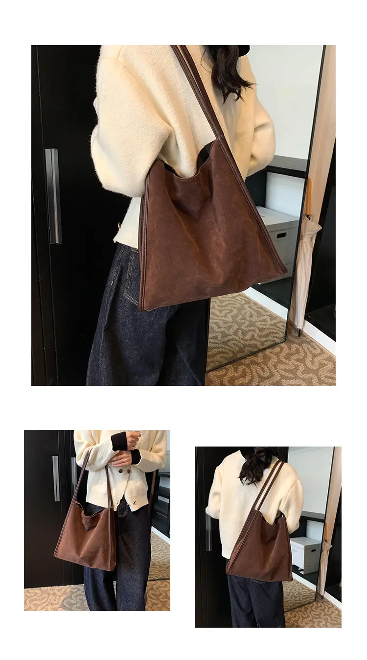 Women's Large Capacity Suede Shoulder Bag Brown — feature 12