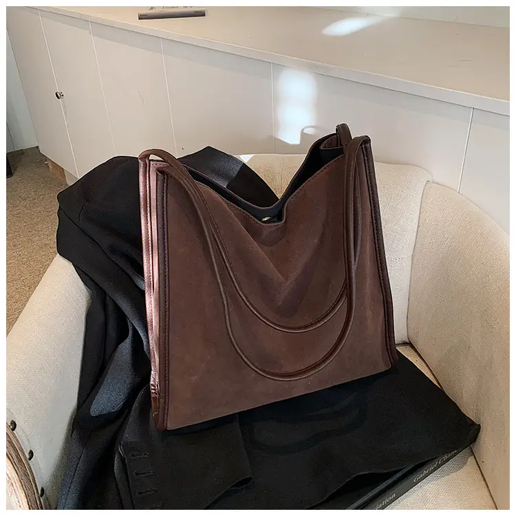 Women's Large Capacity Suede Shoulder Bag Brown — feature 14