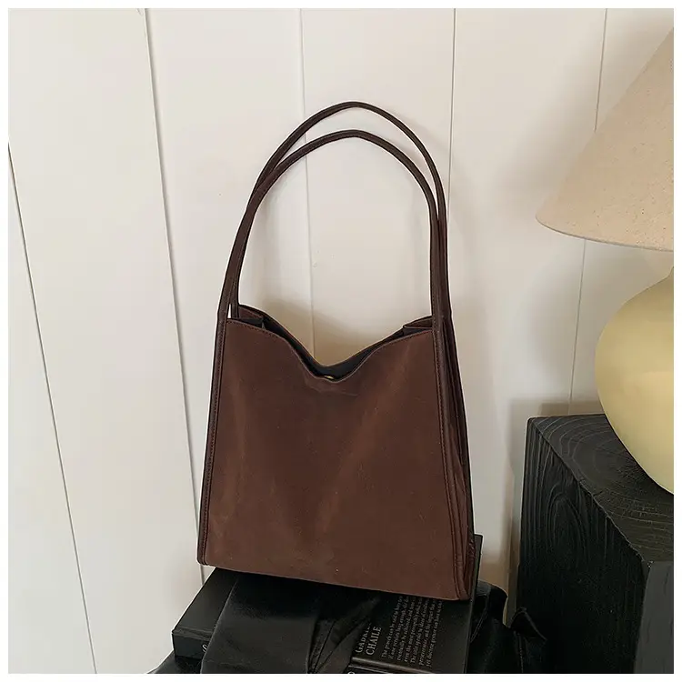 Women's Large Capacity Suede Shoulder Bag Brown — feature 15