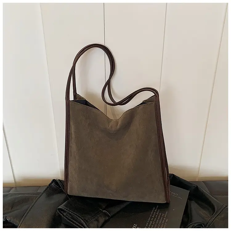 Women's Large Capacity Suede Shoulder Bag Brown — feature 17