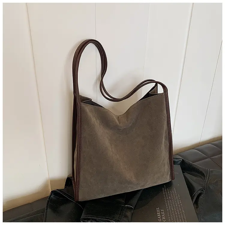 Women's Large Capacity Suede Shoulder Bag Brown — feature 18