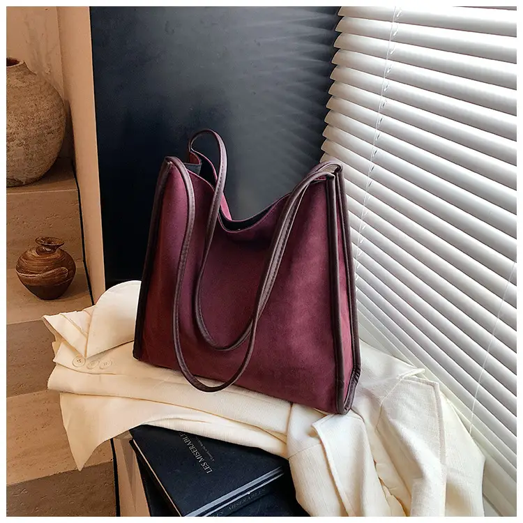 Women's Large Capacity Suede Shoulder Bag Brown — feature 22