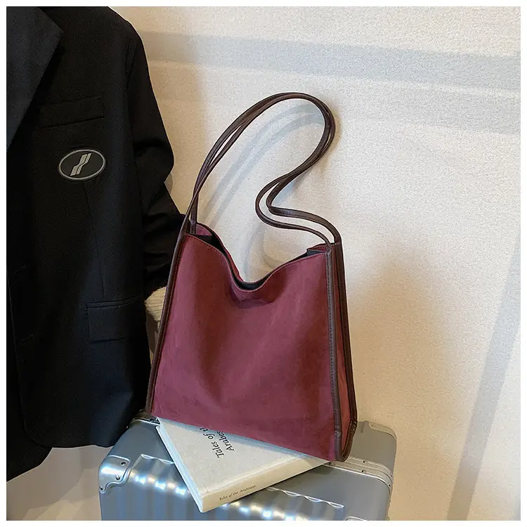 Women's Large Capacity Suede Shoulder Bag Brown — feature 26