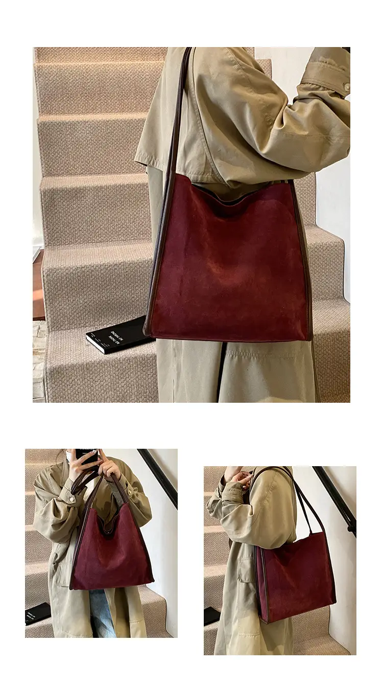 Women's Large Capacity Suede Shoulder Bag Brown — feature 9