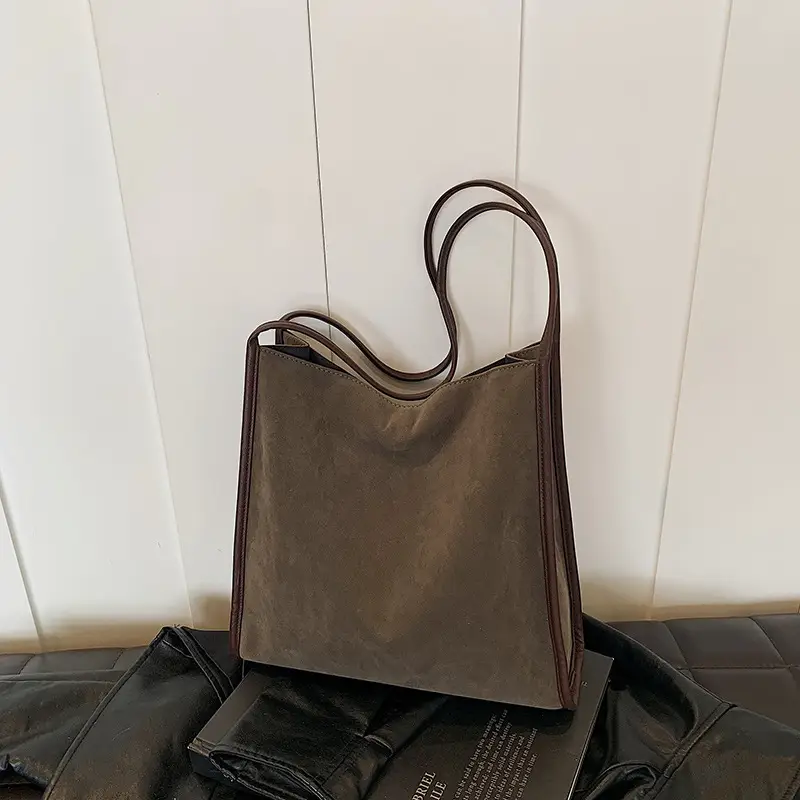 Women's Large Capacity Suede Shoulder Bag Brown