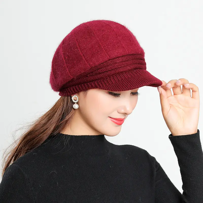 Women's Grey Fleece Winter Cap Hat with Pearl Embellishment