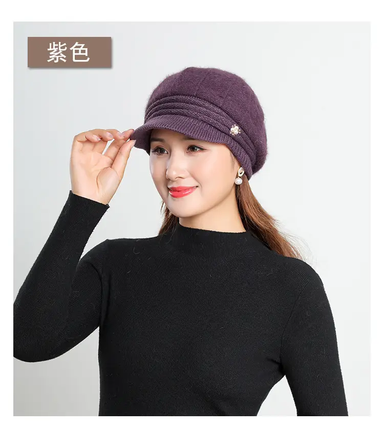 Women's Grey Fleece Winter Cap Hat with Pearl Embellishment — feature 17