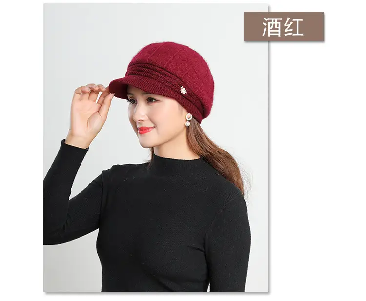 Women's Grey Fleece Winter Cap Hat with Pearl Embellishment — feature 19