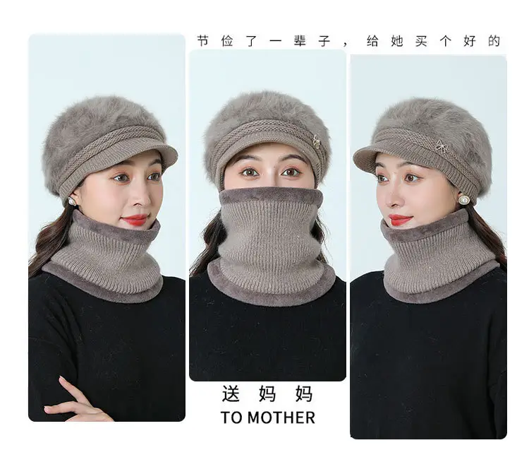 Women's Grey Fleece Winter Cap Hat with Pearl Embellishment — feature 22