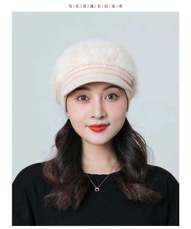 Women's Grey Fleece Winter Cap Hat with Pearl Embellishment — feature 27