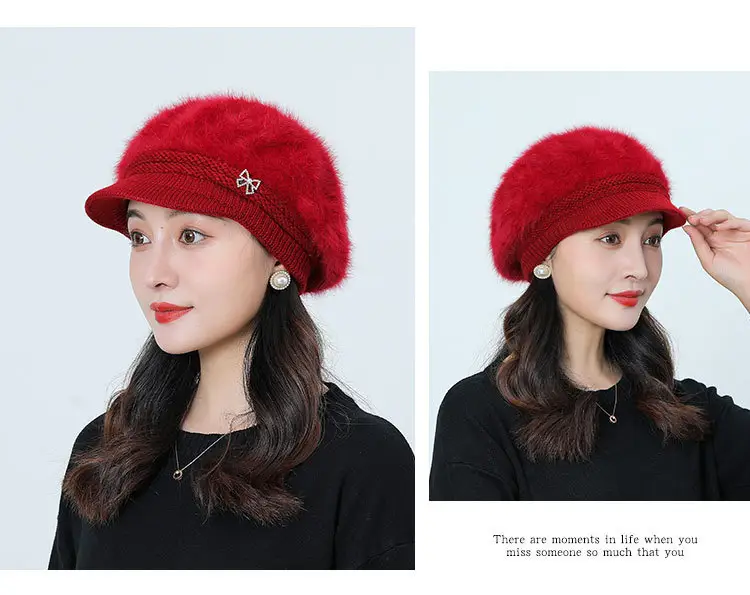 Women's Grey Fleece Winter Cap Hat with Pearl Embellishment — feature 28