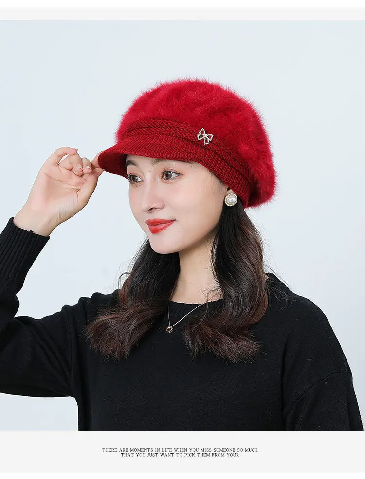Women's Grey Fleece Winter Cap Hat with Pearl Embellishment — feature 29