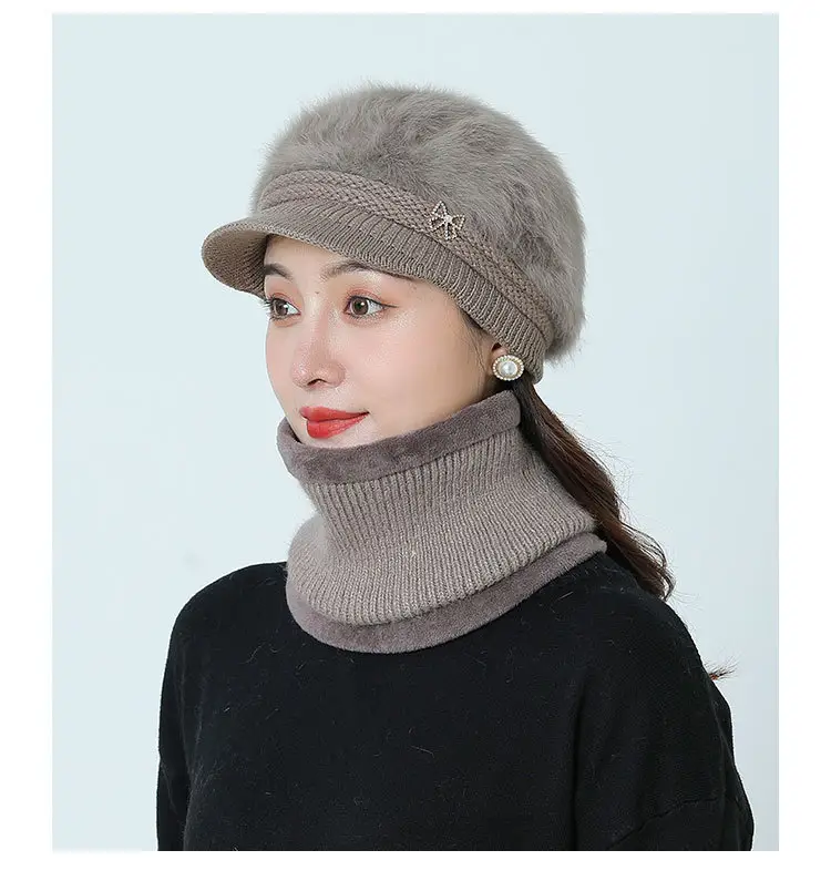 Women's Grey Fleece Winter Cap Hat with Pearl Embellishment — feature 32