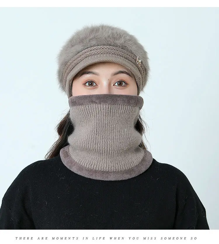 Women's Grey Fleece Winter Cap Hat with Pearl Embellishment — feature 34