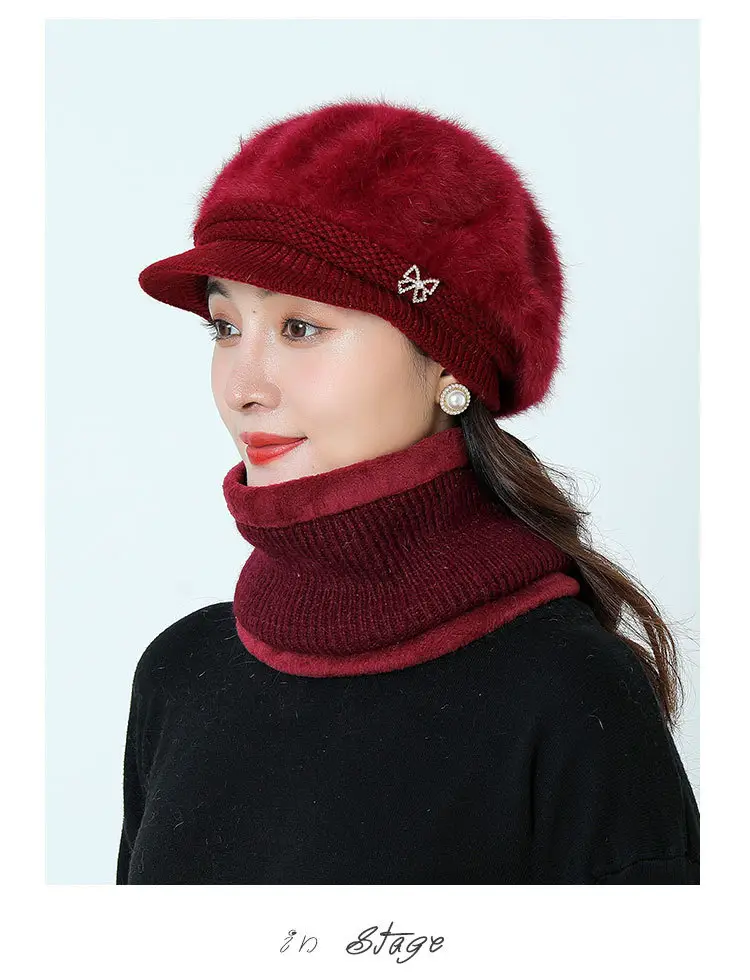Women's Grey Fleece Winter Cap Hat with Pearl Embellishment — feature 35