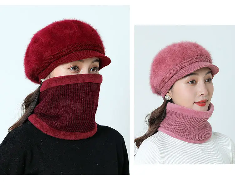 Women's Grey Fleece Winter Cap Hat with Pearl Embellishment — feature 36
