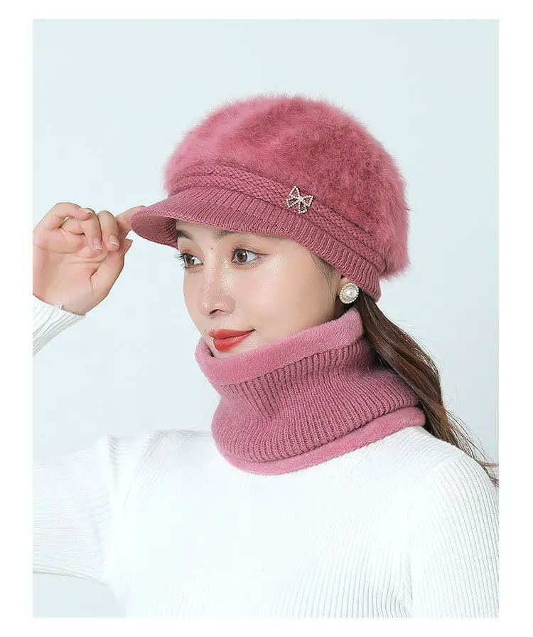 Women's Grey Fleece Winter Cap Hat with Pearl Embellishment — feature 37
