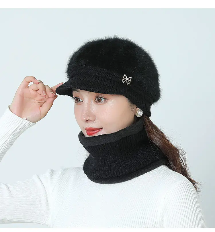 Women's Grey Fleece Winter Cap Hat with Pearl Embellishment — feature 39