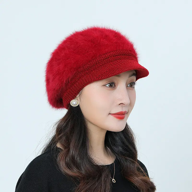Women's Grey Fleece Winter Cap Hat with Pearl Embellishment