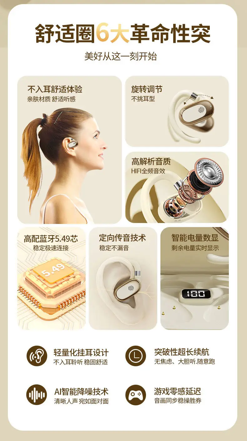 360° Rotating Wireless Earbuds Black Noise Reduction — feature 2