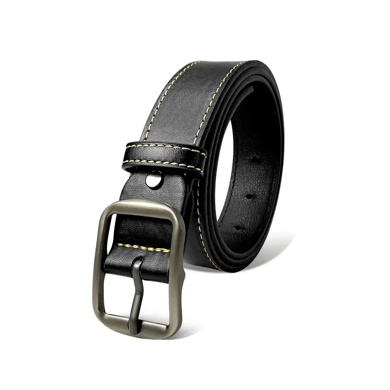 Men's Black Leather Belt with Pin Buckle 3.5cm - Image 6