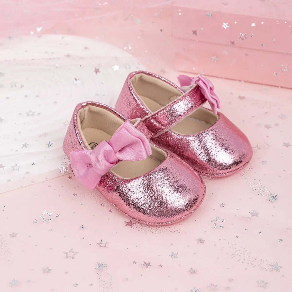Gold Sparkly Bow Baby Shoes for Toddlers