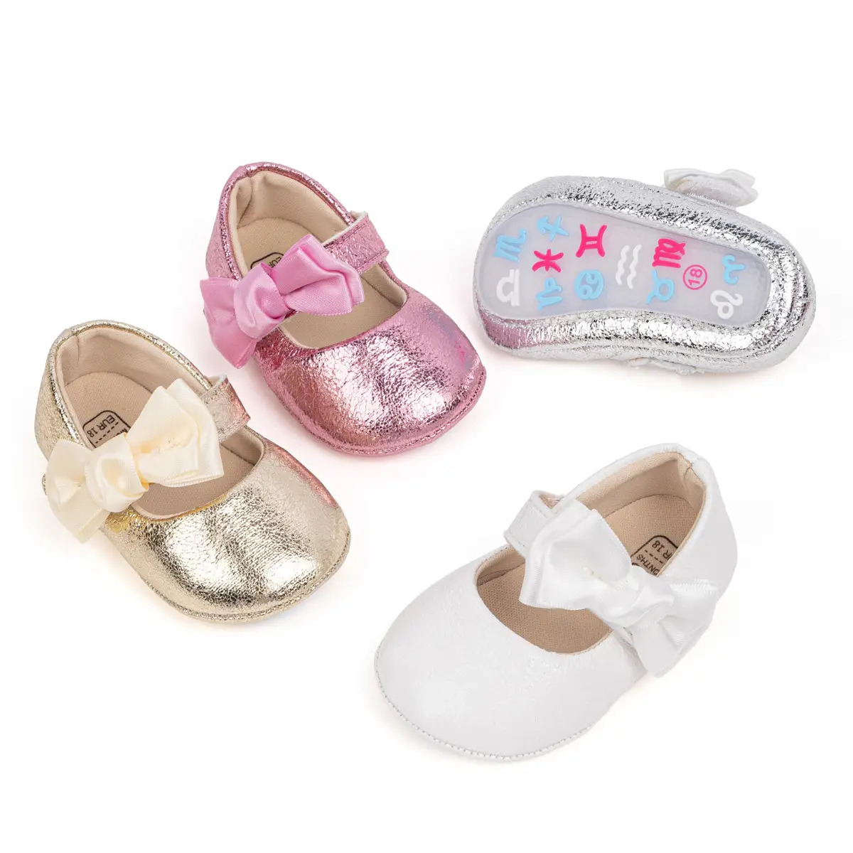 Gold Sparkly Bow Baby Shoes for Toddlers