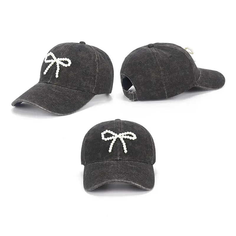 Joker Baseball Cap Men Women Pearl Diamond Denim Sunscreen