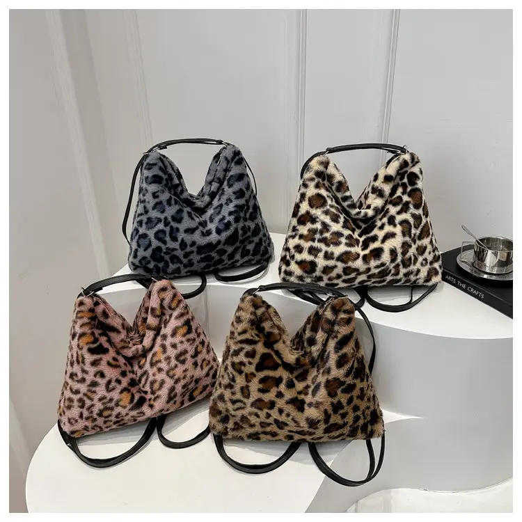 Leopard Print Plush Tote Bag for Women - Image 6