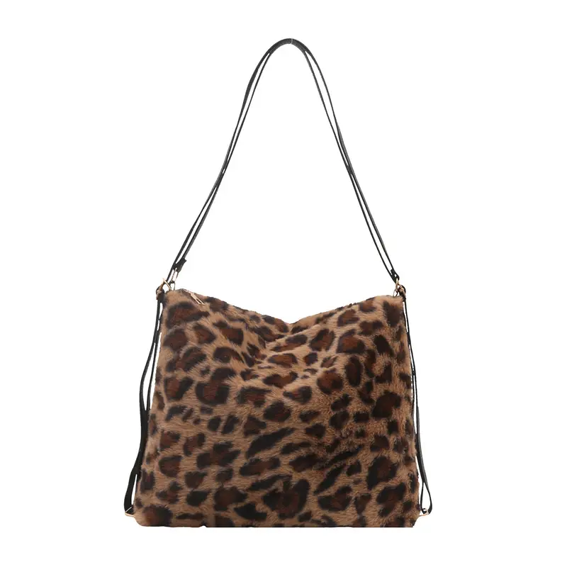 Leopard Print Plush Tote Bag for Women - Image 9