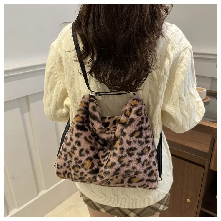 Leopard Print Plush Tote Bag for Women — feature 18