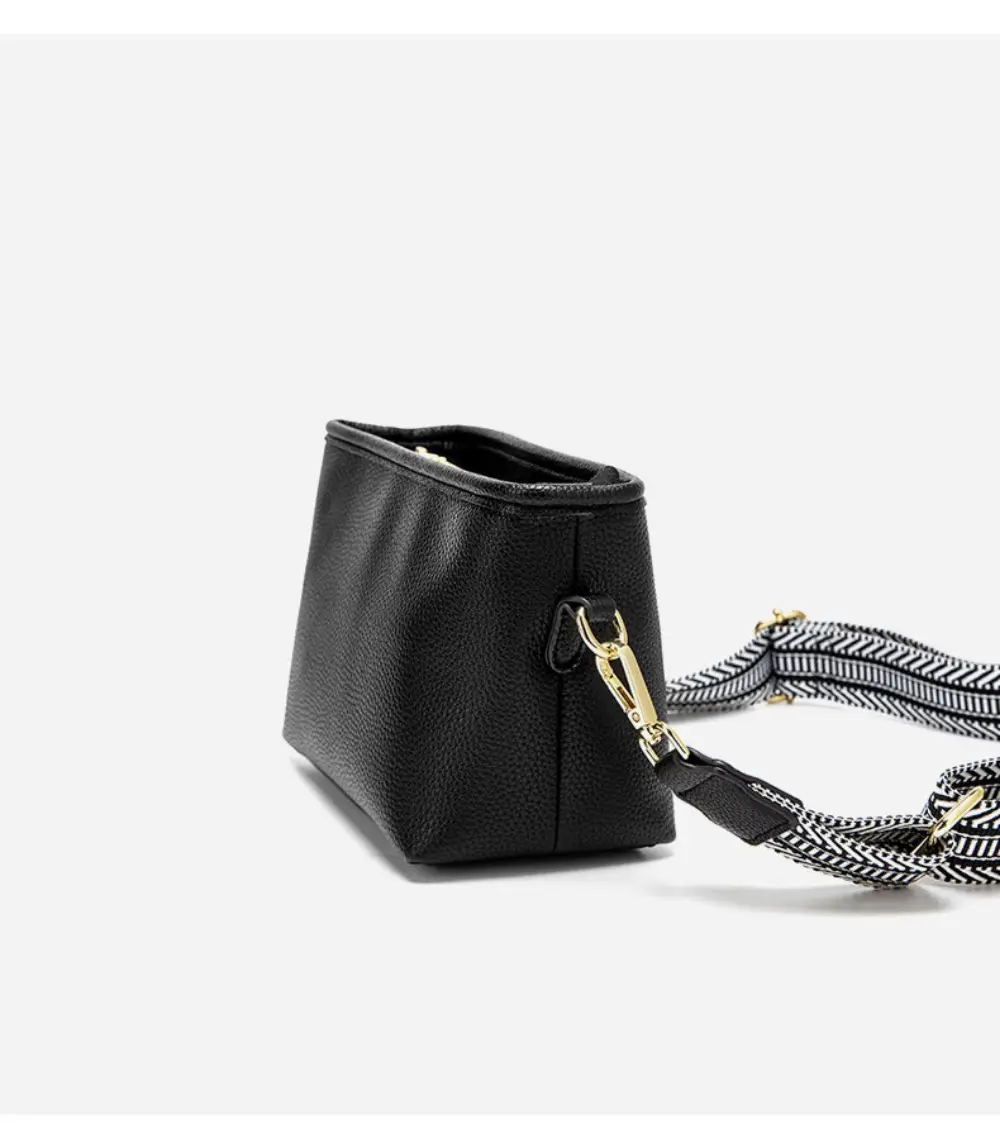 Blue Soft Leather Crossbody Bag with Striped Strap — feature 11
