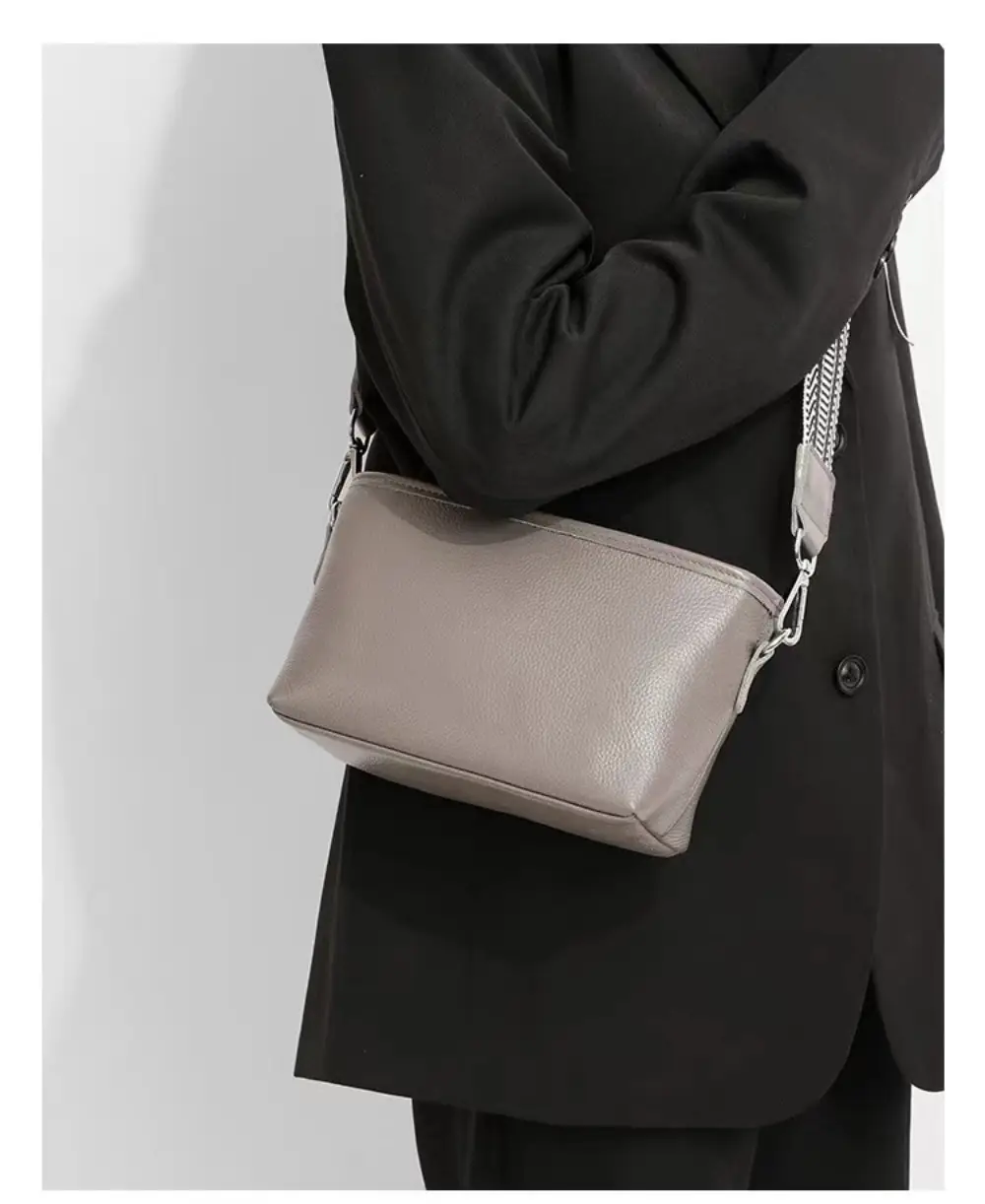 Blue Soft Leather Crossbody Bag with Striped Strap — feature 13