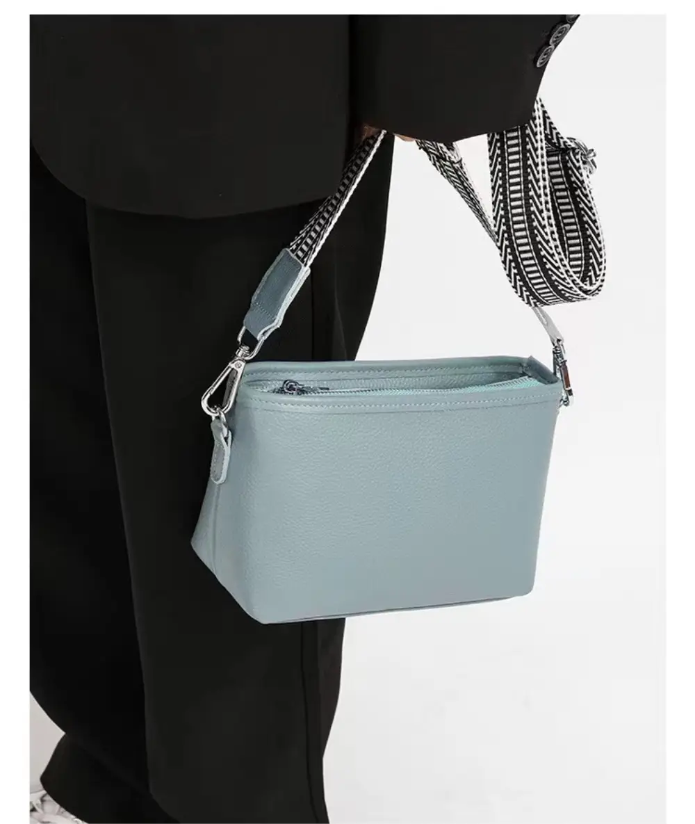 Blue Soft Leather Crossbody Bag with Striped Strap — feature 15