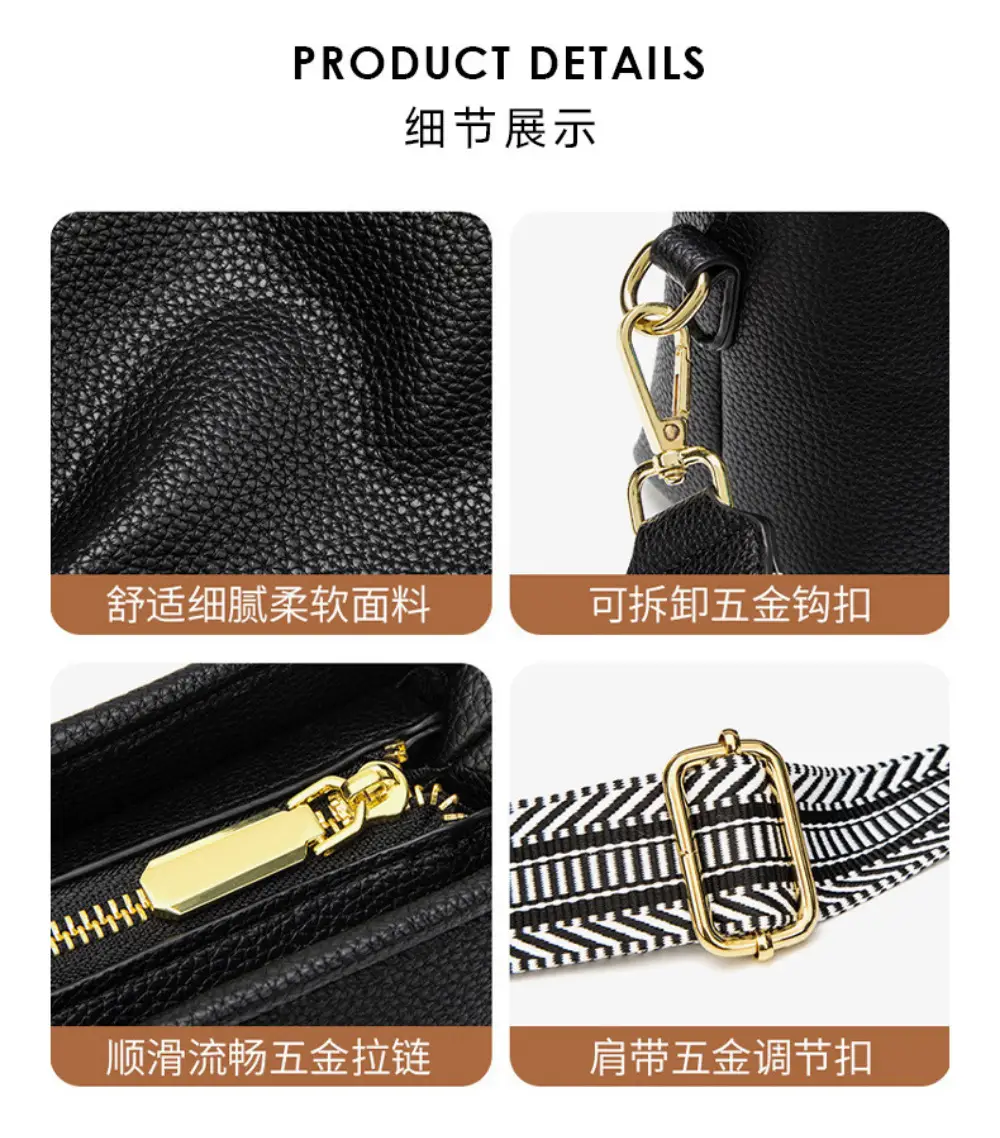 Blue Soft Leather Crossbody Bag with Striped Strap — feature 6