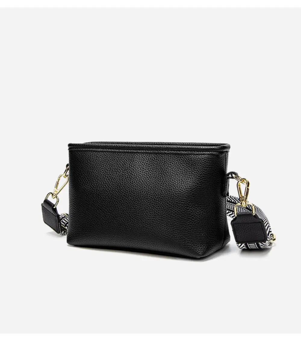 Blue Soft Leather Crossbody Bag with Striped Strap — feature 9