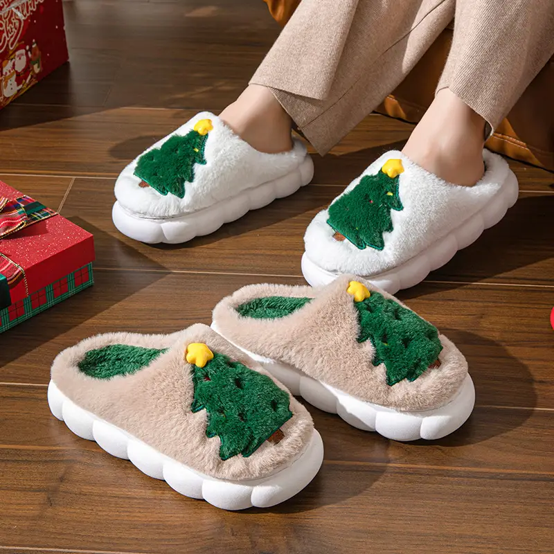 Santa Claus Cotton Slippers 2026 Winter Home Slippers for Men and Women Indoor Thick-Soled Non-Slip Warm Furry Shoes