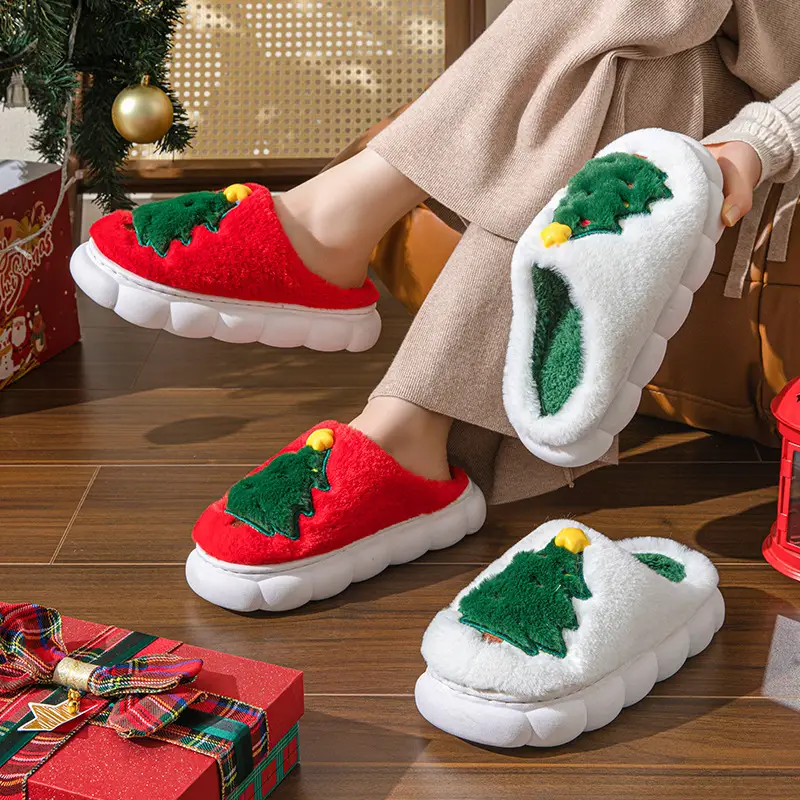 Santa Claus Cotton Slippers 2026 Winter Home Slippers for Men and Women Indoor Thick-Soled Non-Slip Warm Furry Shoes — feature 8