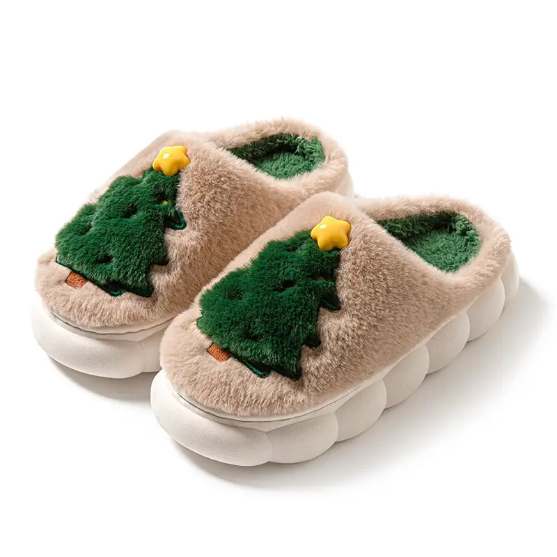 Santa Claus Cotton Slippers 2026 Winter Home Slippers for Men and Women Indoor Thick-Soled Non-Slip Warm Furry Shoes
