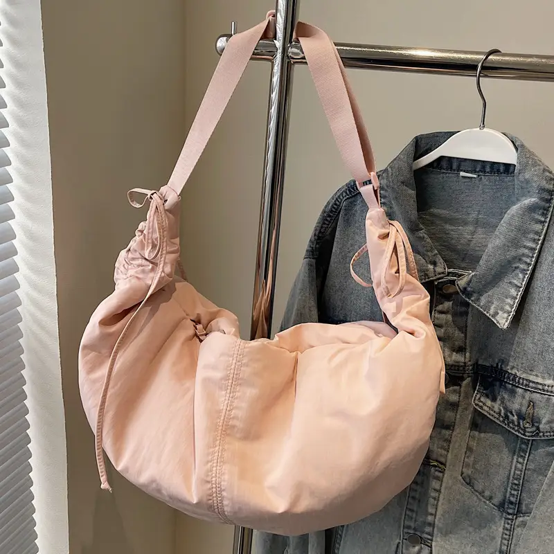 Women Crescent Shoulder Bag Pink Nylon - Image 12