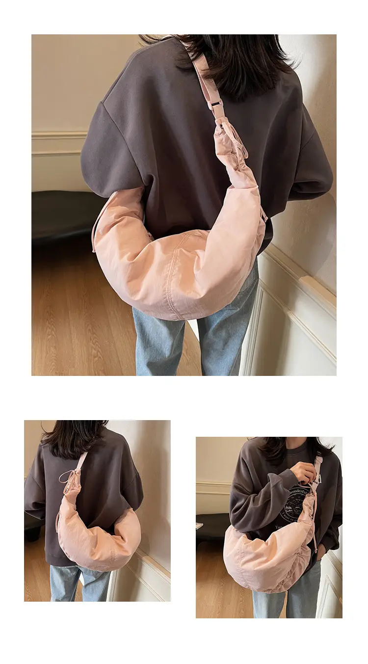 Women Crescent Shoulder Bag Pink Nylon — feature 12